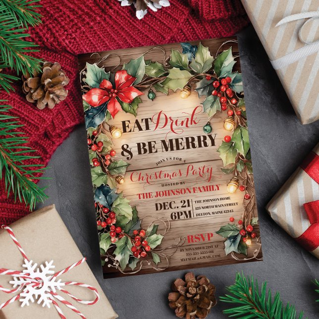 Convite Luzes brilhantes russas Ivy Holly Festa de Natal (Criador carregado)