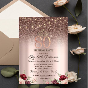 Convite Luzes, Brilho Borgonha, Dourado Rosa Aniversário d