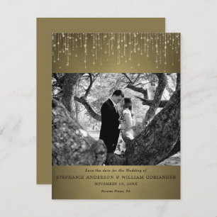 Convite Luzes cintilantes Foto Dourada Salvar Data