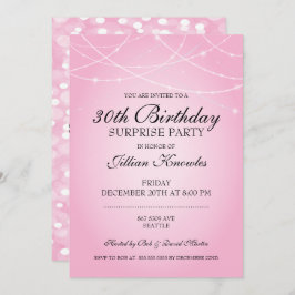Convite Luzes cor-de-corda cor-de-rosa do aniversário de 3