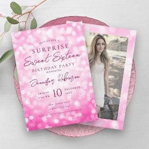 Convite Luzes cor-de-rosa Foto SURPRISE Sweet 16