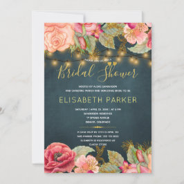 Convite Luzes cor-de-rosa marinho chá de panela ouro