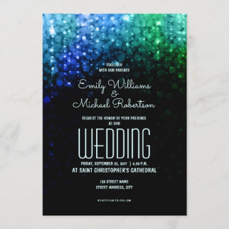 Convite Luzes cor pavão de casamento elegantes