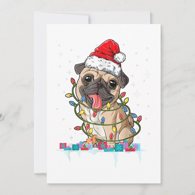 Convite Luzes da Árvore de Natal Pug Presentes de Natal do (Frente)