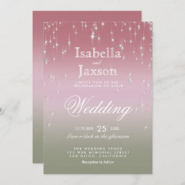 Convite Luzes das estrelas da mistura verde e rosa  