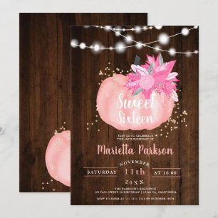 Convite Luzes de abóbora floral de ouro russas caem Doce 