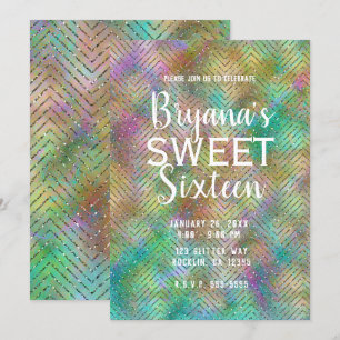Convite Luzes de Arco-Íris Dourado Brilhante Festa de 16 A