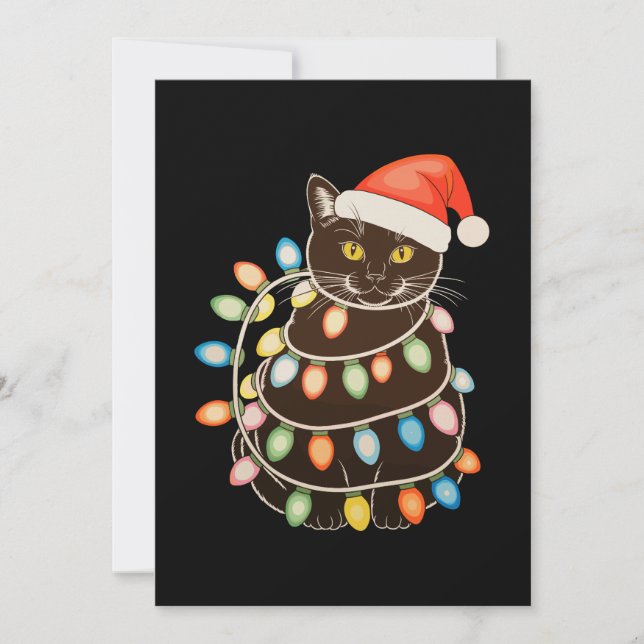 Convite Luzes de árvore de Natal de gato preto Chapéu de P (Frente)
