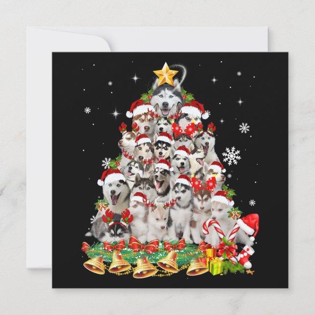 Convite luzes de árvore de natal husky siberiano | cachorr (Frente)