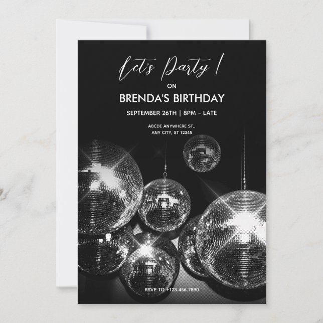 Convite Luzes de bola de discoteca Vamos dançar festa  (Frente)
