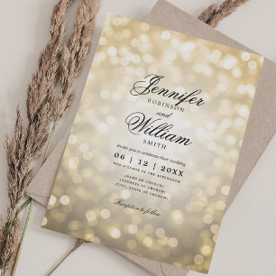 Convite Luzes de Casamento Elegantes Vintage RSVP QR Doura