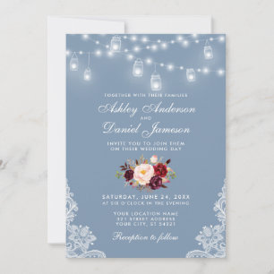 Convite Luzes De Casamento Floral De Casamento Dusty Blue 