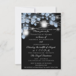 Convite Luzes de Casamento Jars Rustic Glitter Blue Black
