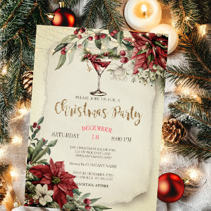 Convite Luzes de Copo de Vinho Elegantes Poinsettia Natal