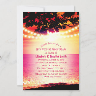 Convite Luzes de corda Aniversário de Casamento na Praia d