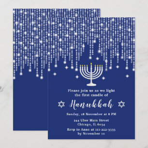 Convite Luzes de Corda Azuis e Prateadas Festa de Hanukkah