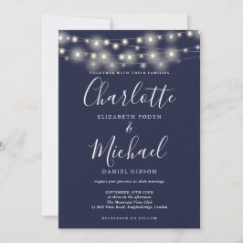 Convite Luzes de Corda Azul Marinho Elegante Casamento