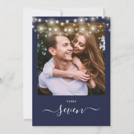 Convite Luzes de Corda Azul Marinho Número de Mesa de Foto