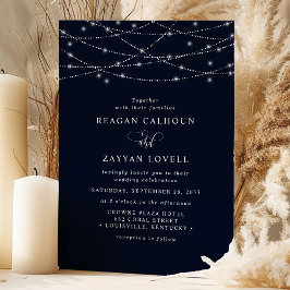 Convite Luzes de Corda Brilhantes Casamento Azul Naval Ele