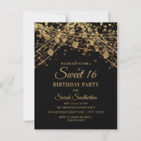 Luzes de Corda Brilhantes Preto Dourado Sweet 16