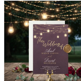 Convite Luzes de Corda Burgundy Rústicas Casamento Românti