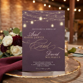 Convite Luzes de Corda Burgundy Rústicas Casamento Românti