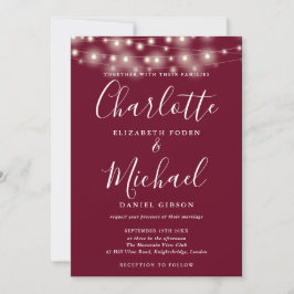 Convite Luzes de Corda Burgundy Script Foto Casamento 