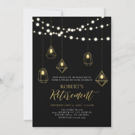 Convite Luzes de Corda Chic Dourado e Preto Festa de Apose