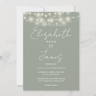 Convite Luzes de Corda Chic Verde Sage Tudo em Um Casament