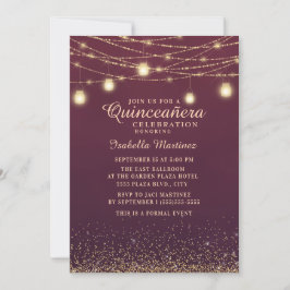 Convite Luzes de Corda com Brilho Dourado Borgonha Quincea