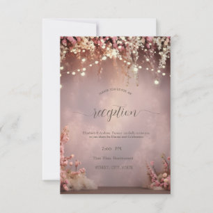 Convite Luzes de Corda com Flores Rosadas Casamento