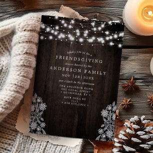 Convite Luzes de Corda com Renda e Madeira - Friendsgiving