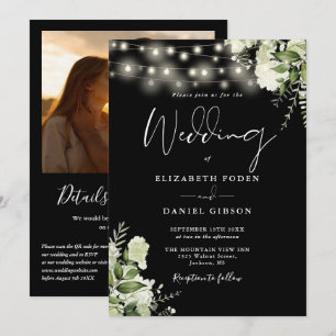 Convite Luzes de Corda com Verde QR Code Foto Casamento