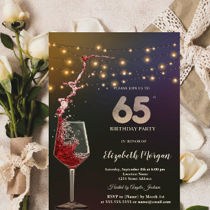 Convite Luzes de Corda com Vinho Tinto para Festa de 65 An