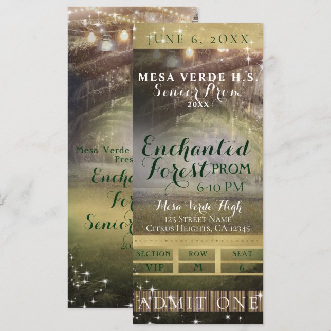 Convite Luzes de Corda da Floresta Encantada Prom VIP Tick (Frente/Verso)