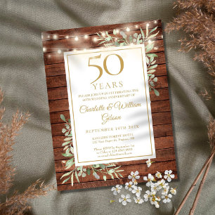 Convite Luzes de Corda de Aniversário de 50 Anos com Verdu