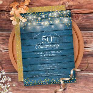 Convite Luzes de Corda de Aniversário de 50 Anos Corações
