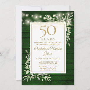 Convite Luzes de Corda de Aniversário de 50 Anos Verde Flo