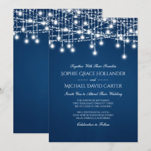 Convite Luzes de corda de brilho branco em azul