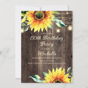 Convite Luzes de Corda de Celeiro Country Sunflower 50º An