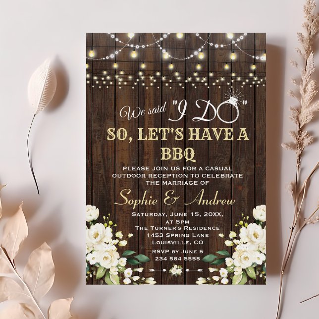 Convite Luzes de Corda de Celeiro Floral Branco Depois do  (Criador carregado)