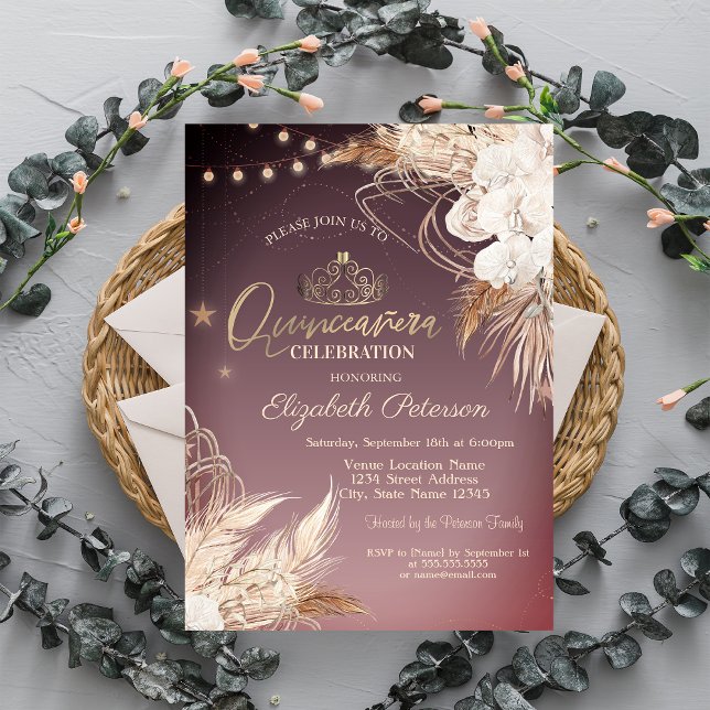 Convite Luzes de Corda de Flores Boho Quinceañera (Criador carregado)