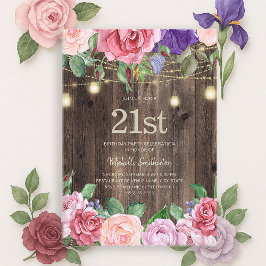 Convite Luzes de Corda de Flores Roxas Rosa Rústicas 21º