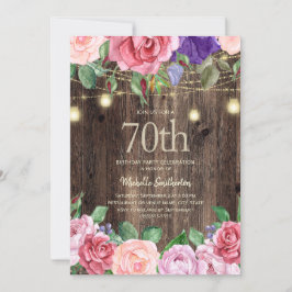 Convite Luzes de Corda de Flores Roxas Rosa Rústico 70º