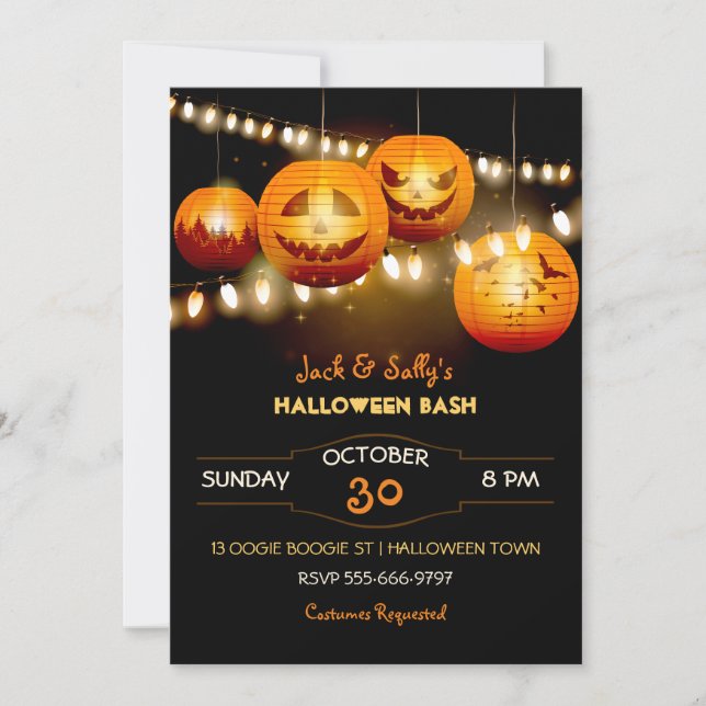 Convite Luzes de Corda de Jack O Lanterna de Halloween (Frente)
