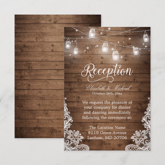 Convite Luzes de Corda de Jarro de Pedra Rústica com Renda (Frente/Verso)