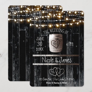 Convite Luzes de Corda de Madeira Preta & Casamento Rústic