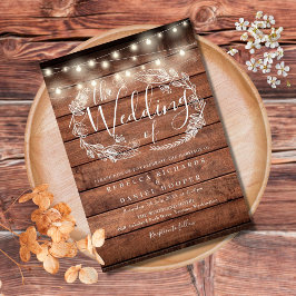 Convite Luzes de Corda de Madeira Rústica Casamento Script