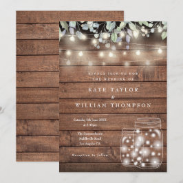 Convite Luzes de Corda de Madeira Rústica em Jarros de Ped