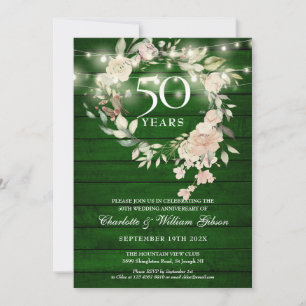 Convite Luzes de Corda de Madeira Rústica Floral 50º Anive